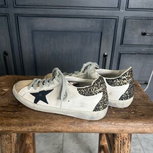 Golden Goose White and Black Glitter Sneakers